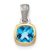 Shey Couture Sterling Silver Rhod-plated with 14k Accent Polished Cushion-cut Light Swiss Blue Topaz Pendant